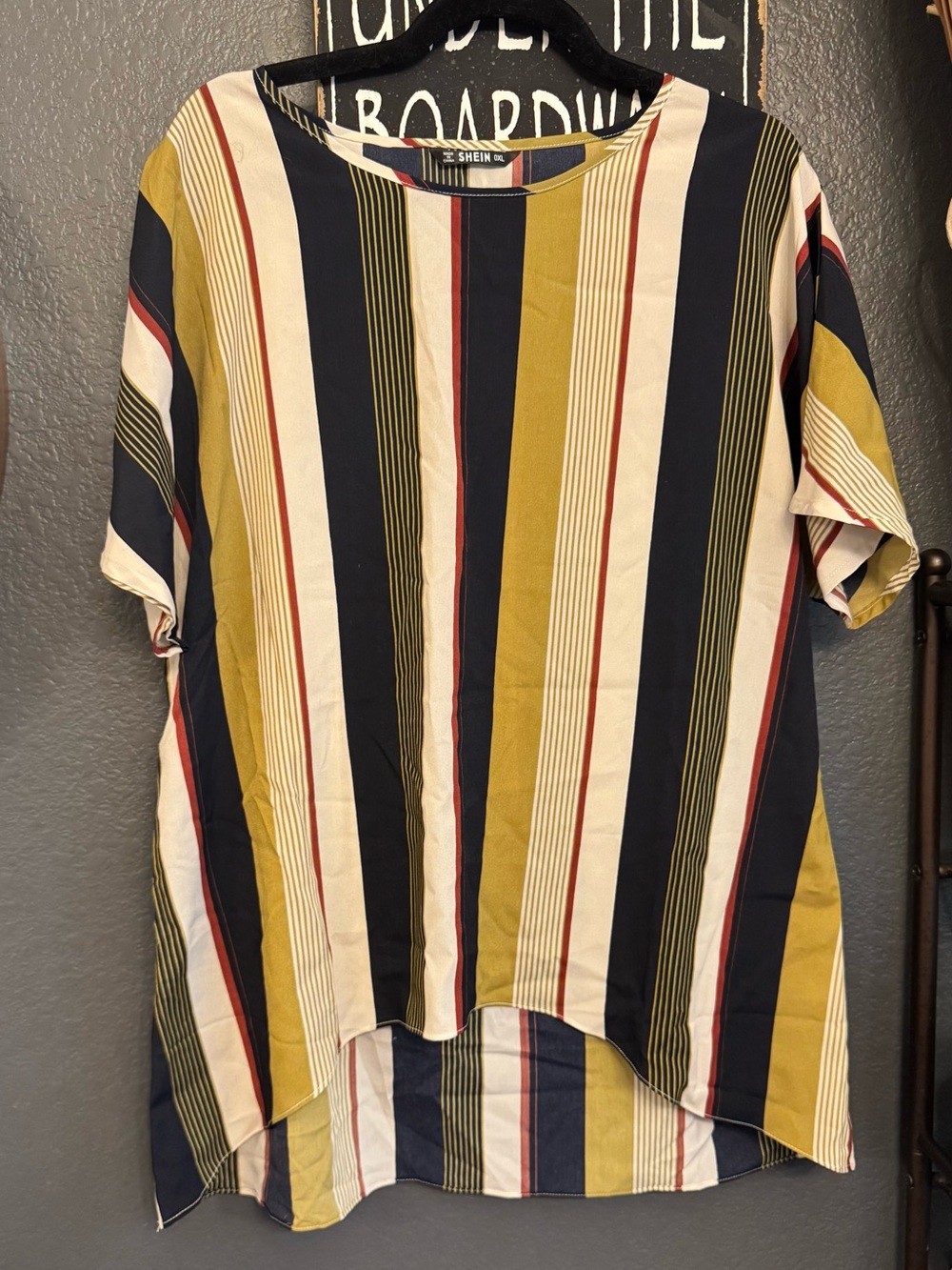 SHEIN Navy Ivory Olive Striped Short Sleeve Top. 0XL